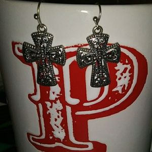 Silver cross earrings